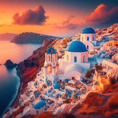 A picturesque sunset over santorini, greece