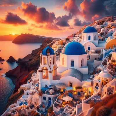 A beautiful sunset over santorini, greece