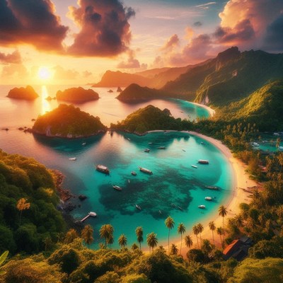 Turquoise cove at sunset