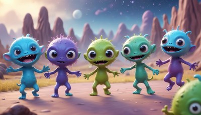 Five aliens dance on a distant planet