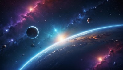 A planet glows in the cosmic sea