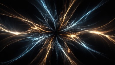 Blue and gold glowing lines swirl in an abstract pattern