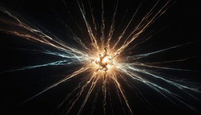 A golden light bursts in the dark, spreading energy