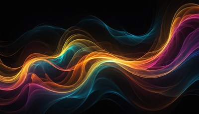 Colorful smoke waves flow in the dark