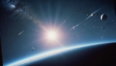 A bright sun shines on a distant planet