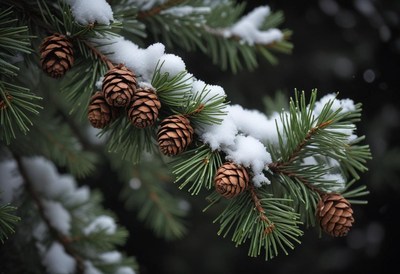 Pine cones covered in fresh snow