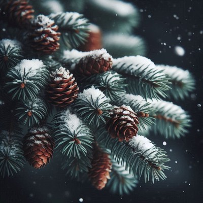 Pine cones covered in fresh snow