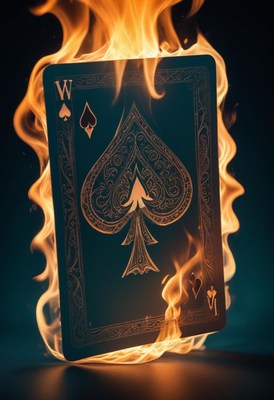 A single ace of spades card is engulfed in flames