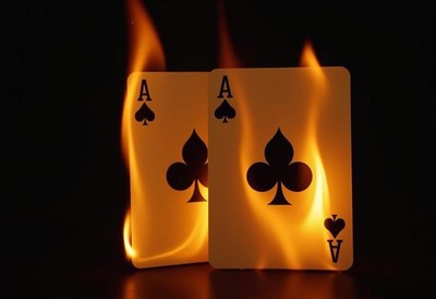Two aces of spades are on fire