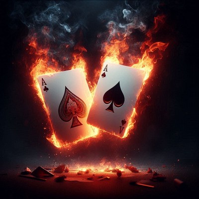 Two aces of spades are on fire