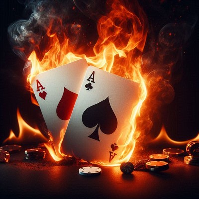 Two aces on fire with poker chips