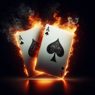 Two aces of spades are on fire