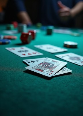 A pair of aces lies on a green felt table