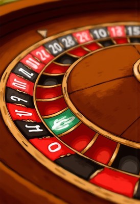 Close-up of roulette ball landing on 28