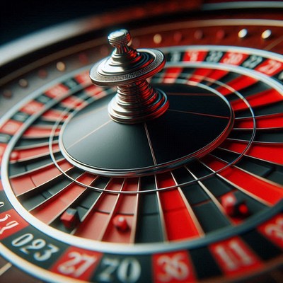 A close-up of a roulette wheel, ready to spin