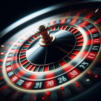 A spinning roulette wheel at a casino