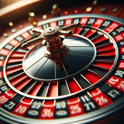 A close-up of a roulette wheel at a casino