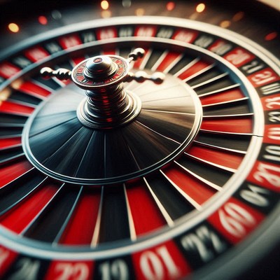 A close-up of a roulette wheel in a casino