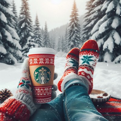 A warm drink in a snowy forest