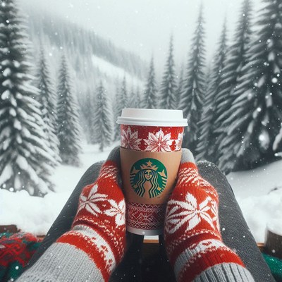 A warm drink in a snowy forest