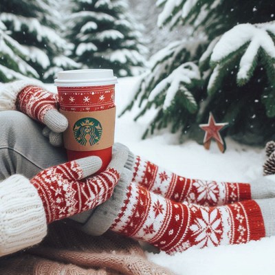 Warm hands and a cozy drink in the snow