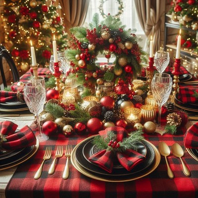 Christmas table with red and gold decor