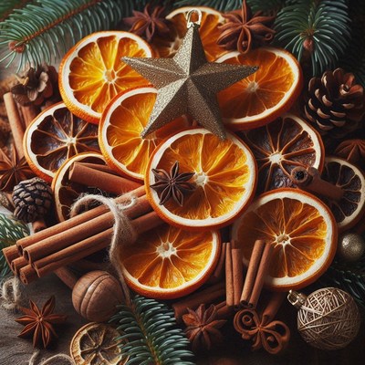 Dried orange slices and cinnamon sticks for a festive scent