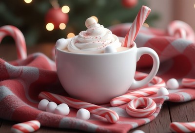 Peppermint hot chocolate on a checkered cloth