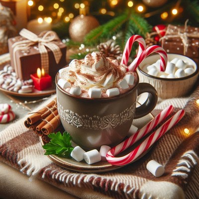 A cozy christmas drink with whipped cream and marshmallows