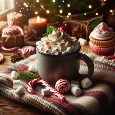 A cozy winter mug of hot chocolate with marshmallows