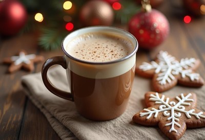 A cozy mug of hot chocolate with gingerbread cookies
