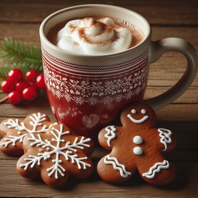 Hot chocolate with whipped cream and gingerbread cookies