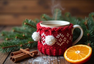 Hot cocoa with cinnamon and orange sliceâ€”winter's delight