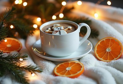 A cozy winter drink with a snowman topping