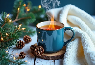 A warm cup of tea on a cozy winter day
