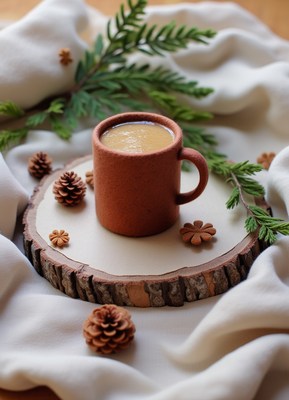 A cup of coffee on a wooden slice
