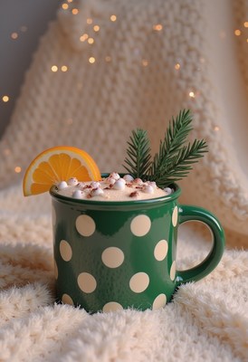 Green polka dot mug with choc and orange slice