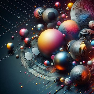 Colorful detailed spheres on a black background