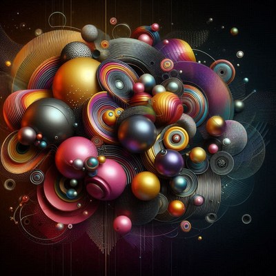 Colorful 3d design with metallic spheres