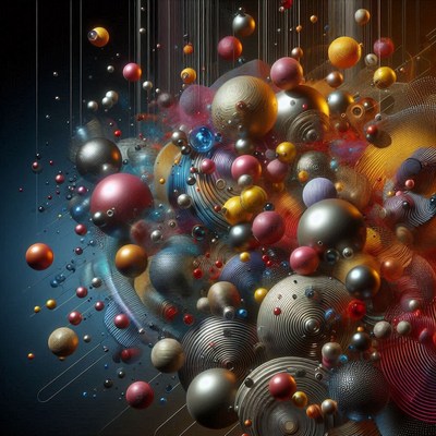 Colorful spheres float in a digital space