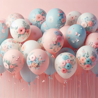 Pink and blue balloons with floral designs