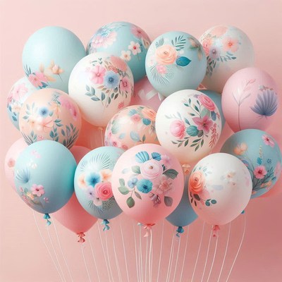 Pink and blue floral balloons are ready for a party
