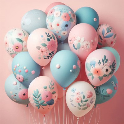Pink and blue balloons with floral designs