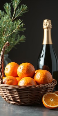 Mandarins in Basket with Champagne