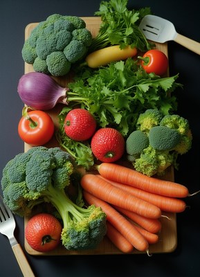 Fresh vegetables on a cutting board ready for cooking