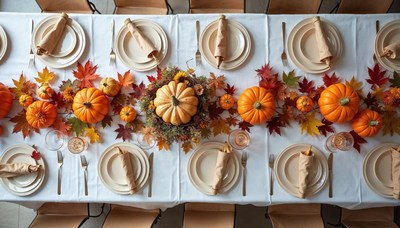 Festive autumn table awaits thanksgiving dinner