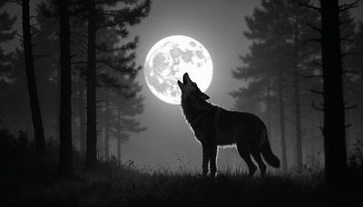 Lone wolf howls at night's full moon