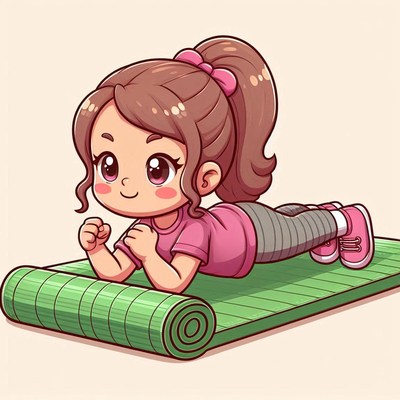 Girl performs morning plank exercise