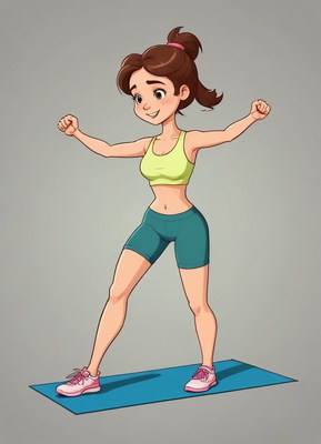 Woman performs arm stretches on a mat