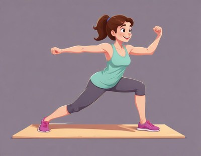 Woman performs a lunge exercise at home